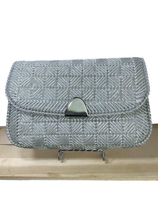 Vintage Handbags - Silver Sparkly Evening Bag Clutch Reflective Metallic Flap Closure Vintage 90’s